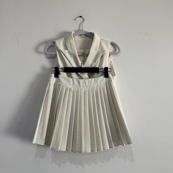 Commense Suit Waistcoat With Pleated Mini Skirt Set  White NWT, Size M - Picture 4 of 16